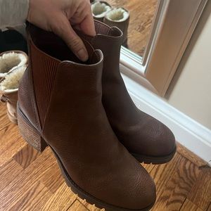 Brown platform wedge booties leather - size 7.5